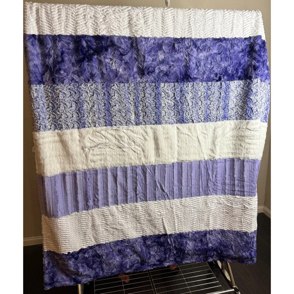 Sew Sweet Minky Designs 80x56 Blanket Purple Multi Texture Plush Heavy USA NEW